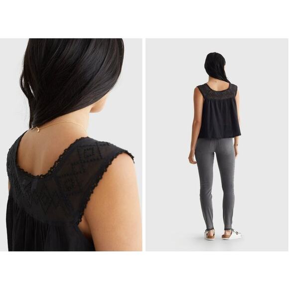 Lucky Brand Sleeveless Button Up Geo Embroidered Black Tank Top - S - Picture 2 of 8